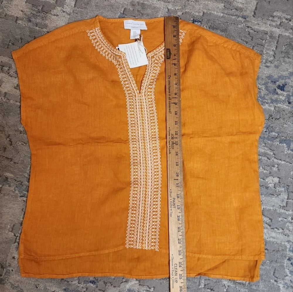 100%‎ Linen NWT House of Harlow Embroidered Orange Blouse Top Shirt Size M